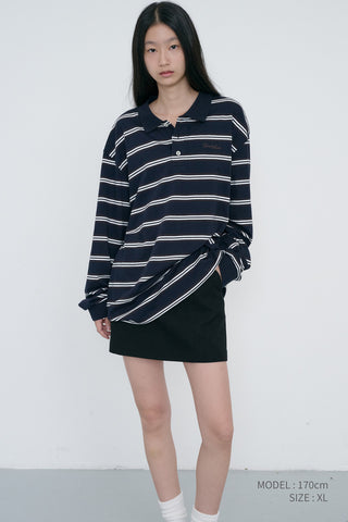 UNISEX MULTI STRIPE COLLARED T-SHIRT NAVY STRIPE
