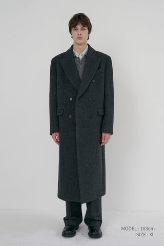 UNISEX TAILORED DOUBLE-BREASTED COAT CHARCOAL GREY PATTERN