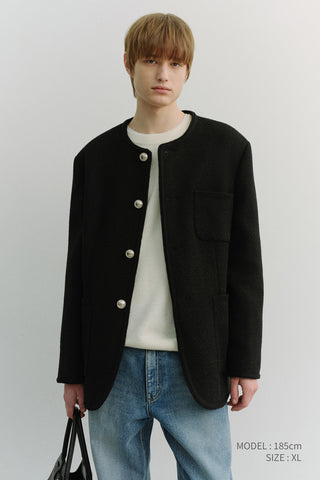 UNISEX COLLARLESS TWEED JACKET BLACK
