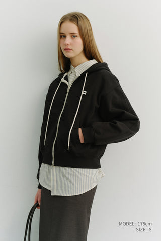 UNISEX LEATHER LOGO ZIP-UP HOODIE BLACK
