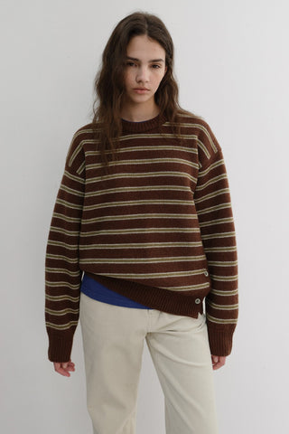 UNISEX STRIPED CHUNKY SWEATER BROWN