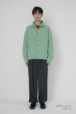 UNISEX HIGH NECK BUTTON CARDIGAN SOFT GREEN