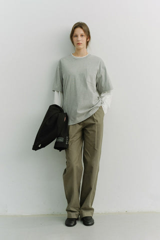 UNISEX LAYERED SET-UP T-SHIRT MELANGE GREY OFF WHITE
