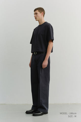 PLEATED CHINO SLACKS NAVY
