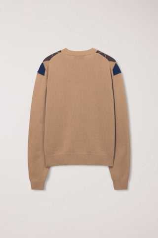 UNISEX ARGYLE CREWNECK SWEATER CAMEL BEIGE