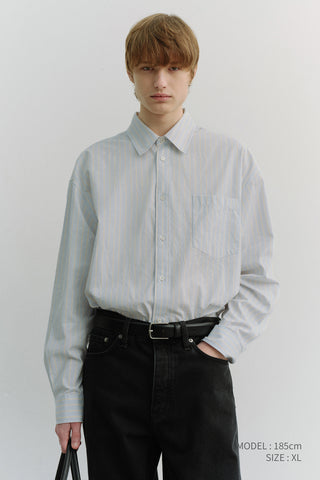 UNISEX OVERSIZED STRIPED SHIRT MISTY BLUE STRIPE