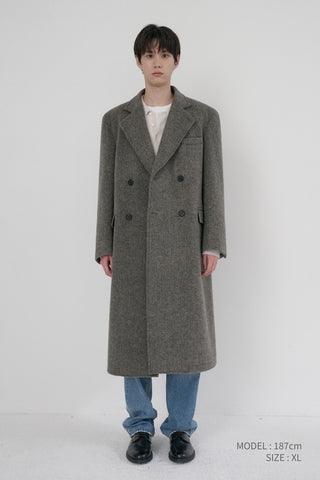 UNISEX LOOSE DOUBLE-BREASTED COAT GREY HERRINGBONE