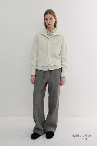 UNISEX HIGH NECK BUTTON CARDIGAN CREAM