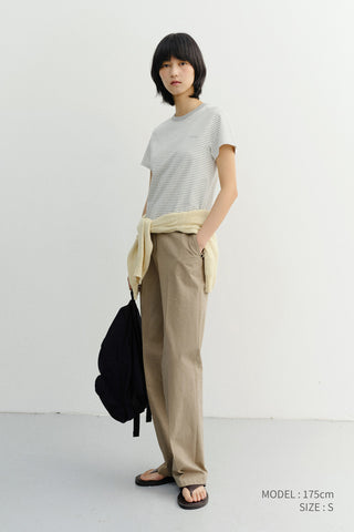 ESSENTIAL STRIPE LOGO T-SHIRT CREAM GREY STRIPE