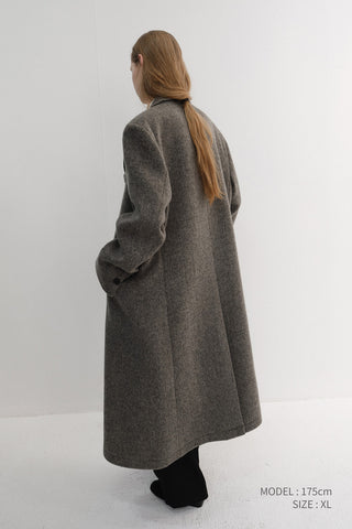 UNISEX LOOSE DOUBLE-BREASTED COAT GREY HERRINGBONE
