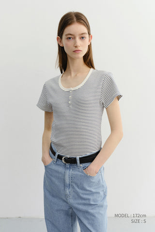 CLASSIC SCOOP NECK TOP BLUE STRIPE