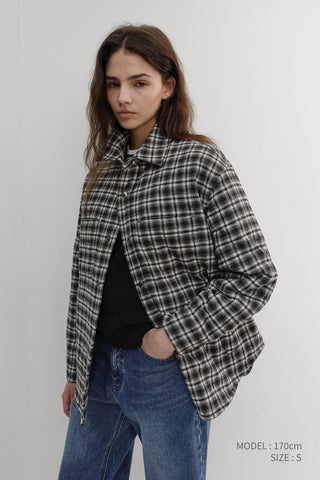 UNISEX QUILTED FLANNEL SHIRT BLACK CHECK