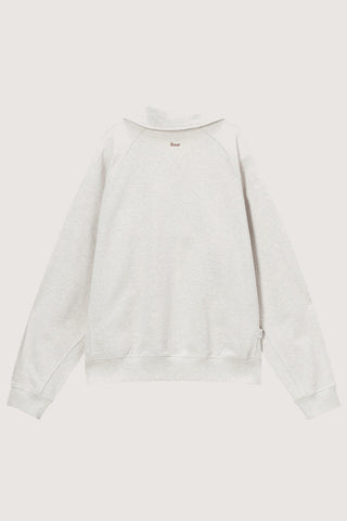 UNISEX LEATHER LOGO HALF ZIP-UP SWEATSHIRT OATMEAL MELANGE