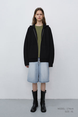 UNISEX HOODED KNIT CARDIGAN BLACK