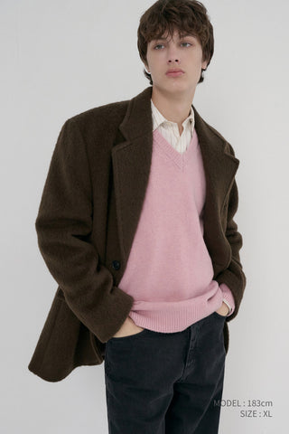 UNISEX SOFT VOLUME V-NECK SWEATER SOFT PINK