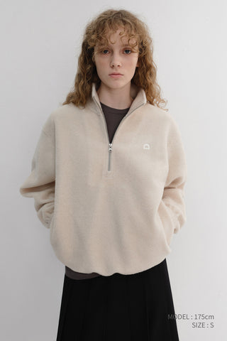UNISEX HALF ZIP-UP FLEECE SWEATSHIRT CREAM