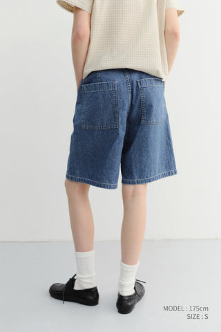 UNISEX LINEN DENIM SHORTS CLASSIC BLUE