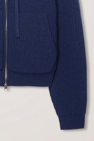 UNISEX HOODED KNIT CARDIGAN DARK BLUE
