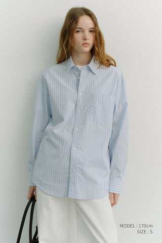 UNISEX OVERSIZED STRIPED SHIRT SKY BLUE STRIPE