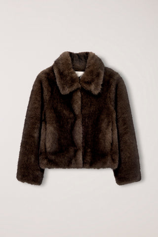 CROPPED FUR JACKET BROWN