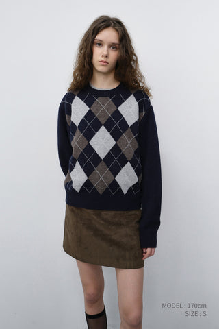 UNISEX ARGYLE CREWNECK SWEATER NAVY