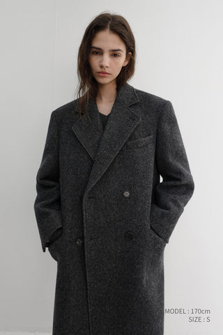 UNISEX LOOSE DOUBLE-BREASTED COAT CHARCOAL MELANGE