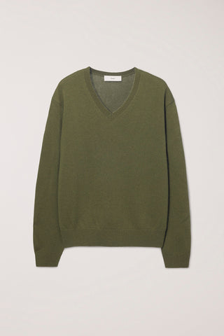 UNISEX CASHMERE V-NECK SWEATER OLIVE GREEN