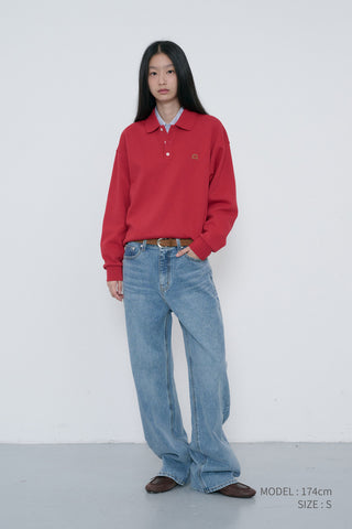 UNISEX LEATHER LOGO COLLARED T-SHIRT RED