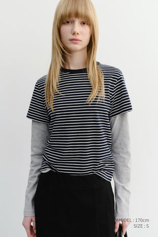 ESSENTIAL STRIPE LOGO T-SHIRT NAVY CREAM STRIPE