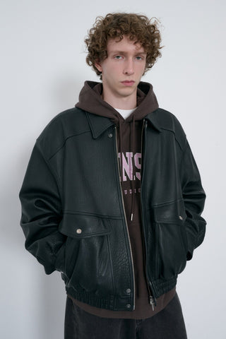 UNISEX OVERSIZED VINTAGE LEATHER BLOUSON BLACK