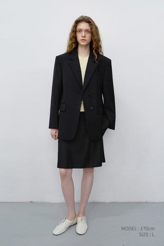 ESSENTIAL 2 BUTTON WOOL BLAZER BLACK