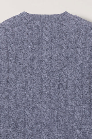 UNISEX HAIRY CABLE CREW NECK CARDIGAN MELANGE GREY