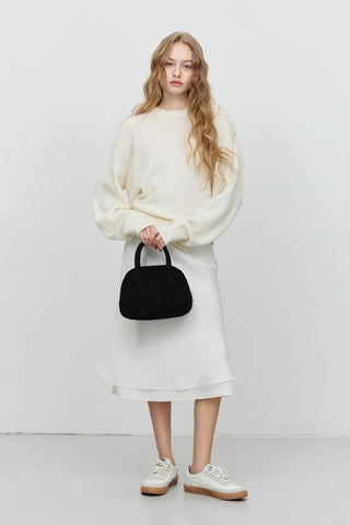 SUEDE BOSTON TOTE BAG BLACK