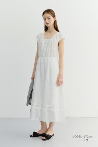 SLEEVELESS SHIRRING DRESS WHITE