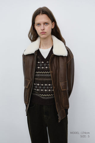 UNISEX DETACHABLE A-2 LEATHER BLOUSON BROWN