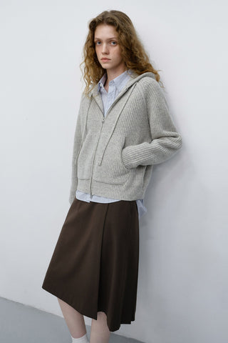 UNISEX HOODED KNIT CARDIGAN LIGHT MELANGE GREY