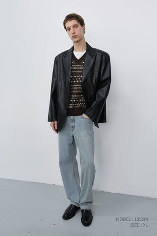 UNISEX RELAXED ALTER-LEATHER HALF JACKET BLACK