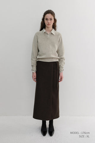 UNISEX SOFT VOLUME V-NECK SWEATER LIGHT PEBBLE
