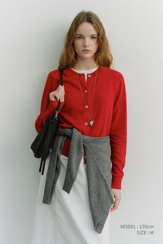 ESSENTIAL CREWNECK KNIT CARDIGAN TOMATO RED