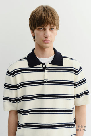 UNISEX MULTI STRIPED POLO KNIT CREAM NAVY