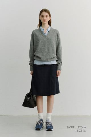 PLEATS MIDI SKIRT NAVY CHECK