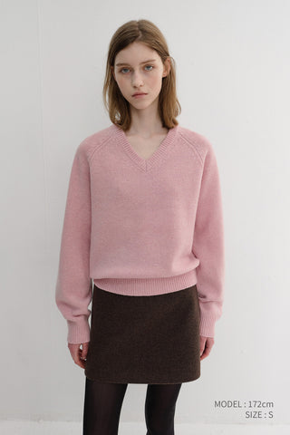 UNISEX SOFT VOLUME V-NECK SWEATER SOFT PINK