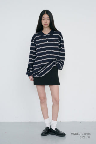 UNISEX MULTI STRIPE COLLARED T-SHIRT NAVY STRIPE