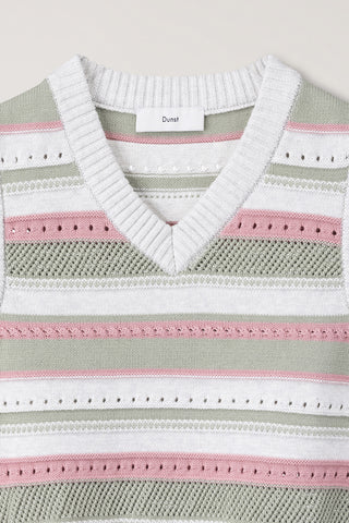 UNISEX CRAFTED STRIPED KNIT VEST IVORY MINT