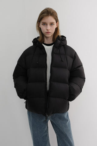 UNISEX HOODED VOLUME GOOSE DOWN JACKET BLACK