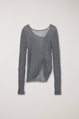 2-WAY SHIRRING KNIT TOP MELANGE GREY