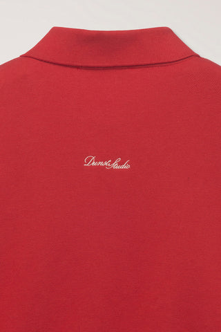 UNISEX LEATHER LOGO COLLARED T-SHIRT RED