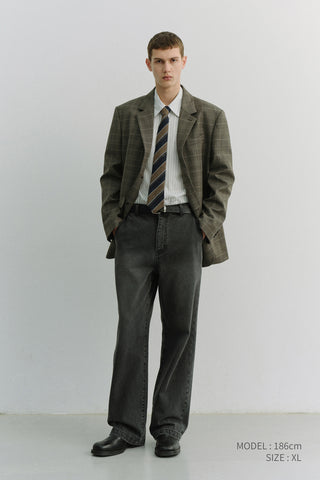 UNISEX 2 BUTTON WOOL BLAZER GREY CHECK