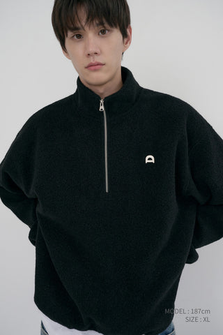 UNISEX HALF ZIP-UP FLEECE SWEATSHIRT BLACK