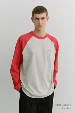 UNISEX RAGLAN T-SHIRT RED OATMEAL MELANGE